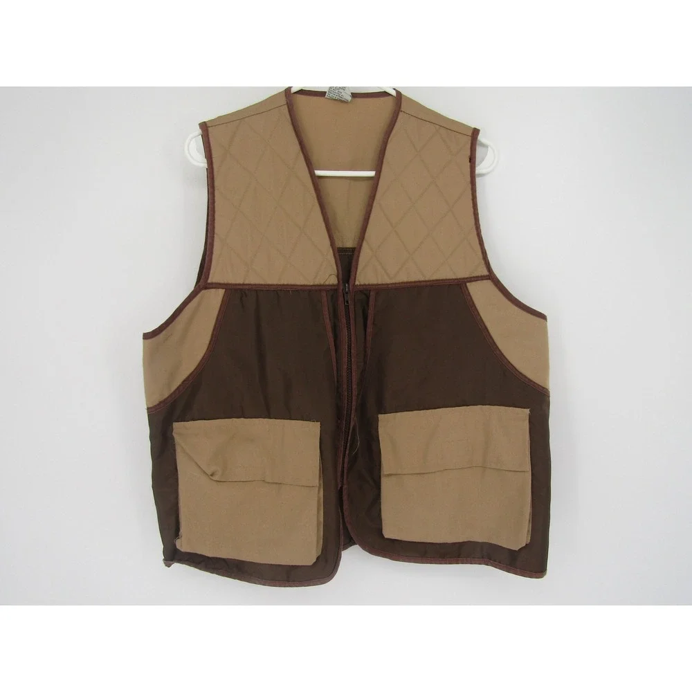 Hunting Shooting Vest XL Brown Tan Quilted Shoulder Utility Pocket Sport Outdoor